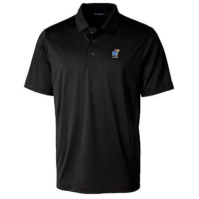 Men's Cutter & Buck Black Kansas Jayhawks Alumni Logo Prospect Textured Stretch Polo