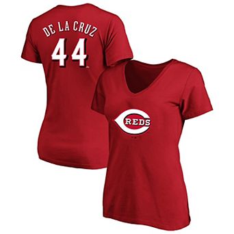 Women's Profile Elly De La Cruz Red Cincinnati Reds Plus Size Name & Number V-Neck T-Shirt