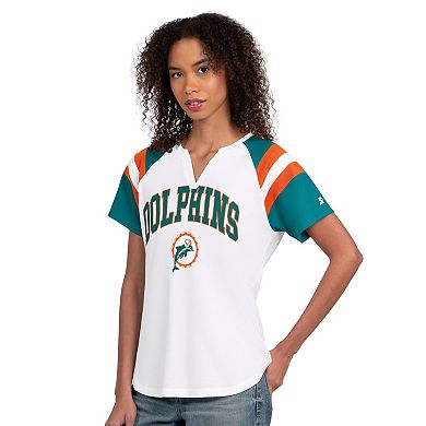 Women's Starter White Miami Dolphins Game On Notch Neck T-Shirt