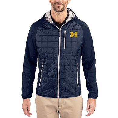 Men's Cutter & Buck Navy Michigan Wolverines Rainier Eco Hybrid PrimaLoft Raglan Full-Zip Jacket