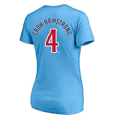 Women's Profile Pete Crow-Armstrong Light Blue Chicago Cubs Plus Size Name & Number V-Neck T-Shirt