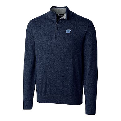Men's Cutter & Buck Navy North Carolina Tar Heels Alumni Logo Lakemont Tri-Blend Quarter-Zip Pullover Sweater
