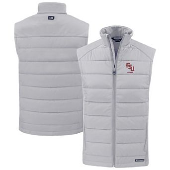 Men's Cutter & Buck Gray Florida State Seminoles Evoke Hybrid Eco Softshell Recycled Full-Zip Vest