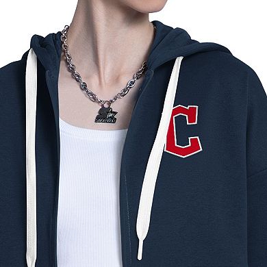 Women's Starter Navy/White Cleveland Guardians Wishbone Full-Zip Hoodie