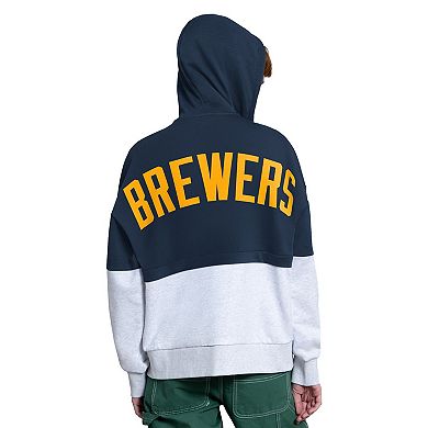 Women's Starter Navy/White Milwaukee Brewers Wishbone Full-Zip Hoodie