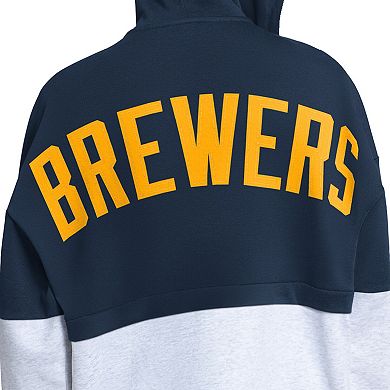 Women's Starter Navy/White Milwaukee Brewers Wishbone Full-Zip Hoodie