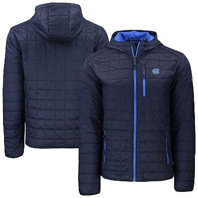 Men's Cutter & Buck Navy North Carolina Tar Heels Rainier Eco PrimaLoft Hooded Full-Zip Jacket