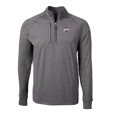 Men's Cutter & Buck Heather Black Ohio State Buckeyes Big & Tall Adapt Eco Knit Quarter-Zip Pullover Top