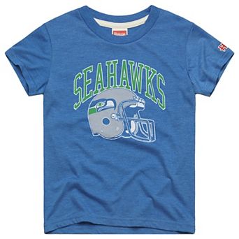 Youth Homage Royal Seattle Seahawks Retro Helmet Tri-Blend T-Shirt