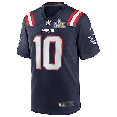 Men's Nike Drake Maye Navy New England Patriots Super Bowl LX Patch Game Jersey