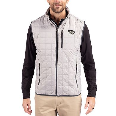 Men's Cutter & Buck Gray Wake Forest Demon Deacons Rainier Eco Insulated PrimaLoft Full-Zip Puffer Vest