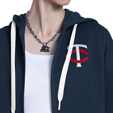 Women's Starter Navy/White Minnesota Twins Wishbone Full-Zip Hoodie