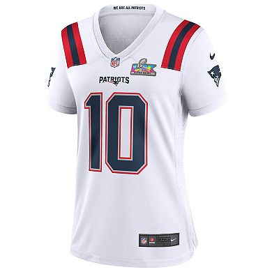 Women's Nike Drake Maye White New England Patriots Super Bowl LX Patch Game Jersey