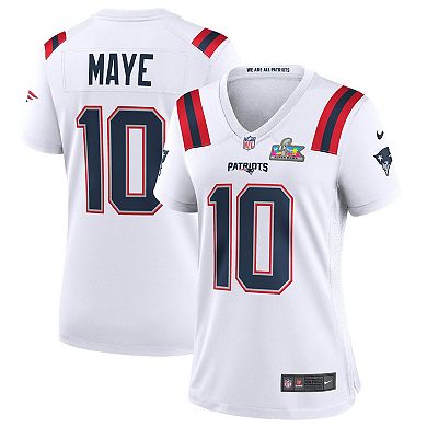 Women's Nike Drake Maye White New England Patriots Super Bowl LX Patch Game Jersey