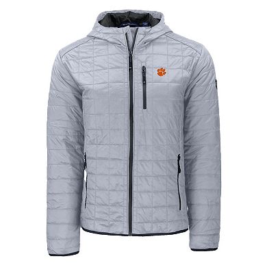 Men's Cutter & Buck Gray Clemson Tigers Rainier Eco PrimaLoft Hooded Full-Zip Jacket