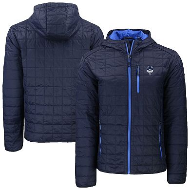 Men's Cutter & Buck Navy UConn Huskies Rainier Eco PrimaLoft Hooded Full-Zip Jacket