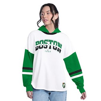 Women's G-III 4Her by Carl Banks White/Green Boston Celtics Key Player Oversized Hooded Long Sleeve T-Shirt