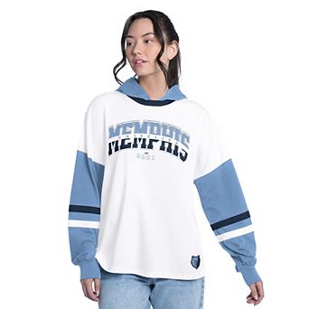 Women's G-III 4Her by Carl Banks White/Blue Memphis Grizzlies Key Player Oversized Hooded Long Sleeve T-Shirt