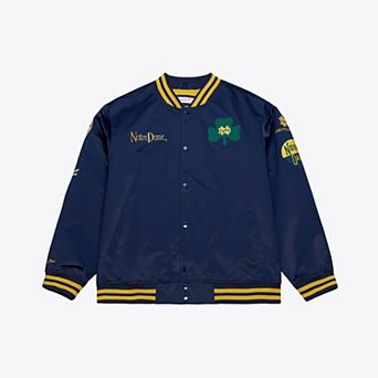 Men's Mitchell & Ness Navy Notre Dame Fighting Irish Double Clutch Lightweight Satin Full-Snap Jacket