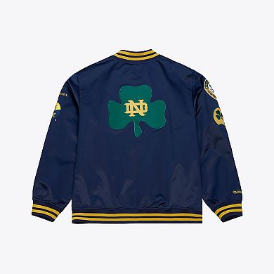 Men's Mitchell & Ness Navy Notre Dame Fighting Irish Double Clutch Lightweight Satin Full-Snap Jacket