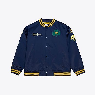 Men's Mitchell & Ness Navy Notre Dame Fighting Irish Double Clutch Lightweight Satin Full-Snap Jacket