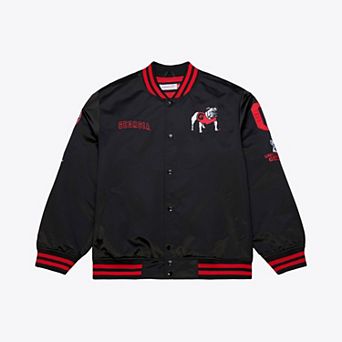 Men's Mitchell & Ness Black Georgia Bulldogs Double Clutch Lightweight Satin Full-Snap Jacket