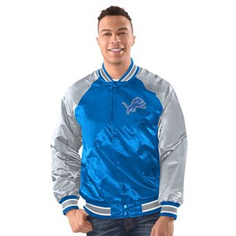 Men's Starter Blue/Silver Detroit Lions Inductee Full-Snap Varsity Jacket