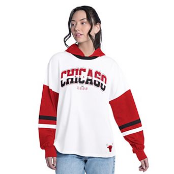 Women's G-III 4Her by Carl Banks White/Red Chicago Bulls Key Player Oversized Hooded Long Sleeve T-Shirt