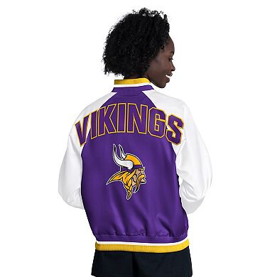 Women's Starter Purple/White Minnesota Vikings Raglan Blitz Full-Snap Varsity Jacket