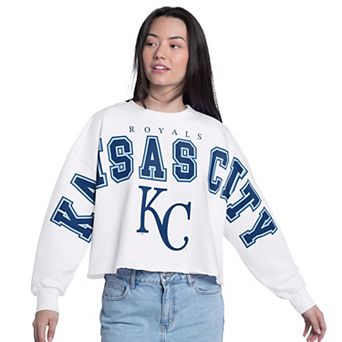 Women's G-III 4Her by Carl Banks White Kansas City Royals Bleachers Cropped Pullover Sweatshirt