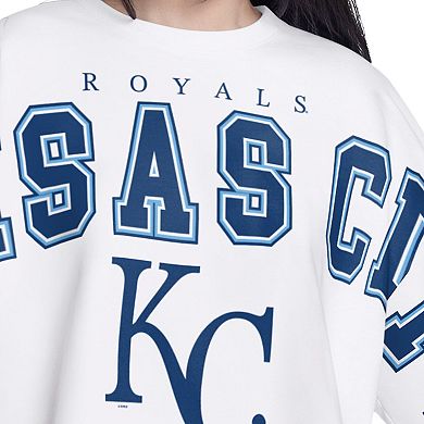 Women's G-III 4Her by Carl Banks White Kansas City Royals Bleachers Cropped Pullover Sweatshirt