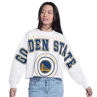 Women's G-III 4Her by Carl Banks White Golden State Warriors Bleachers Cropped French Terry Sweatshirt