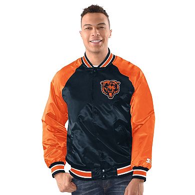 Men's Starter Navy/Orange Chicago Bears Inductee Raglan Full-Snap Varsity Jacket