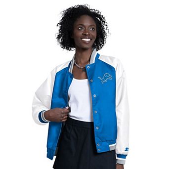 Women's Starter Blue/White Detroit Lions Blitz Full-Snap Varsity Jacket