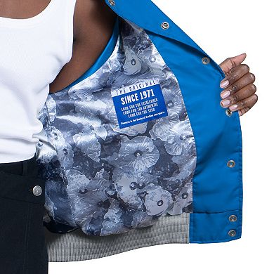 Women's Starter Blue/White Detroit Lions Raglan Blitz Full-Snap Varsity Jacket