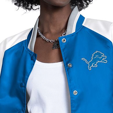 Women's Starter Blue/White Detroit Lions Raglan Blitz Full-Snap Varsity Jacket
