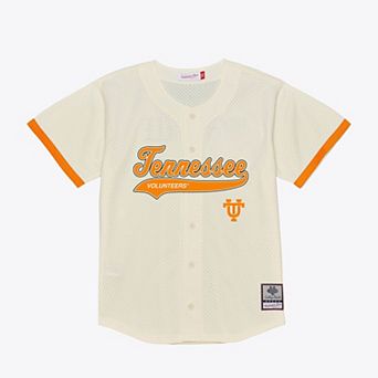 Men's Mitchell & Ness Cream Tennessee Volunteers Mesh Button-Up Batting Practice Baseball Jersey
