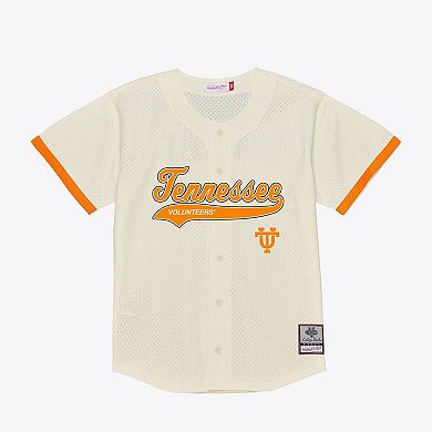 Men's Mitchell & Ness Cream Tennessee Volunteers Mesh Button-Up Batting Practice Baseball Jersey
