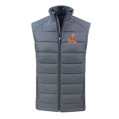 Men's Cutter & Buck Gray Miami Hurricanes Evoke Hybrid Eco Softshell Recycled Full-Zip Vest