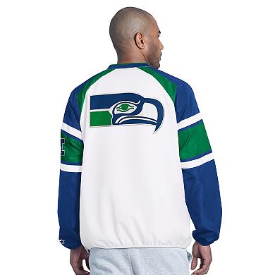 Men's Starter White Seattle Seahawks Infield Play Pullover Jacket