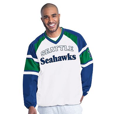 Men's Starter White Seattle Seahawks Infield Play Pullover Jacket