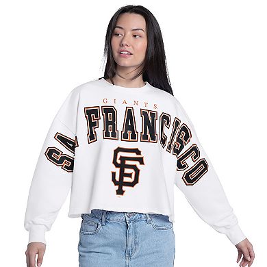 Women's G-III 4Her by Carl Banks White San Francisco Giants Bleachers Cropped Pullover Sweatshirt