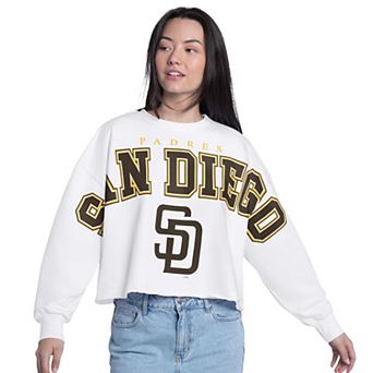 Women's G-III 4Her by Carl Banks White San Diego Padres Bleachers Cropped Pullover Sweatshirt