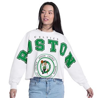Women's G-III 4Her by Carl Banks White Boston Celtics Bleachers Cropped French Terry Sweatshirt