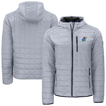 Men's Cutter & Buck Gray Kansas Jayhawks Rainier Eco PrimaLoft Hooded Full-Zip Jacket