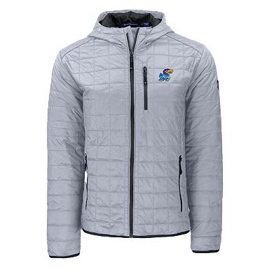 Men's Cutter & Buck Gray Kansas Jayhawks Rainier Eco PrimaLoft Hooded Full-Zip Jacket