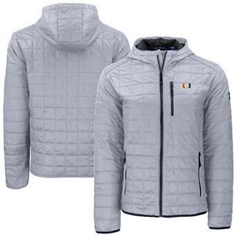 Men's Cutter & Buck Gray Miami Hurricanes Rainier Eco PrimaLoft Hooded Full-Zip Jacket