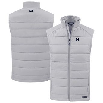 Men's Cutter & Buck Gray Michigan Wolverines Evoke Hybrid Eco Softshell Recycled Full-Zip Vest
