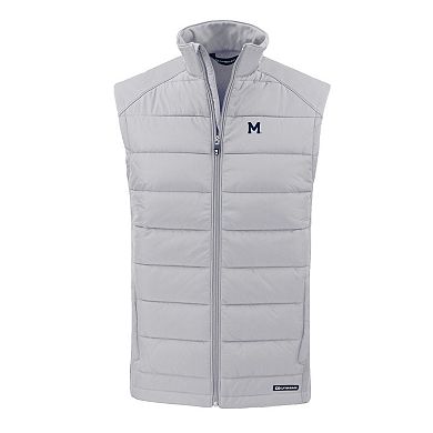 Men's Cutter & Buck Gray Michigan Wolverines Evoke Hybrid Eco Softshell Recycled Full-Zip Vest