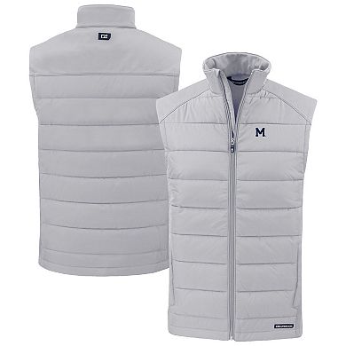 Men's Cutter & Buck Gray Michigan Wolverines Evoke Hybrid Eco Softshell Recycled Full-Zip Vest